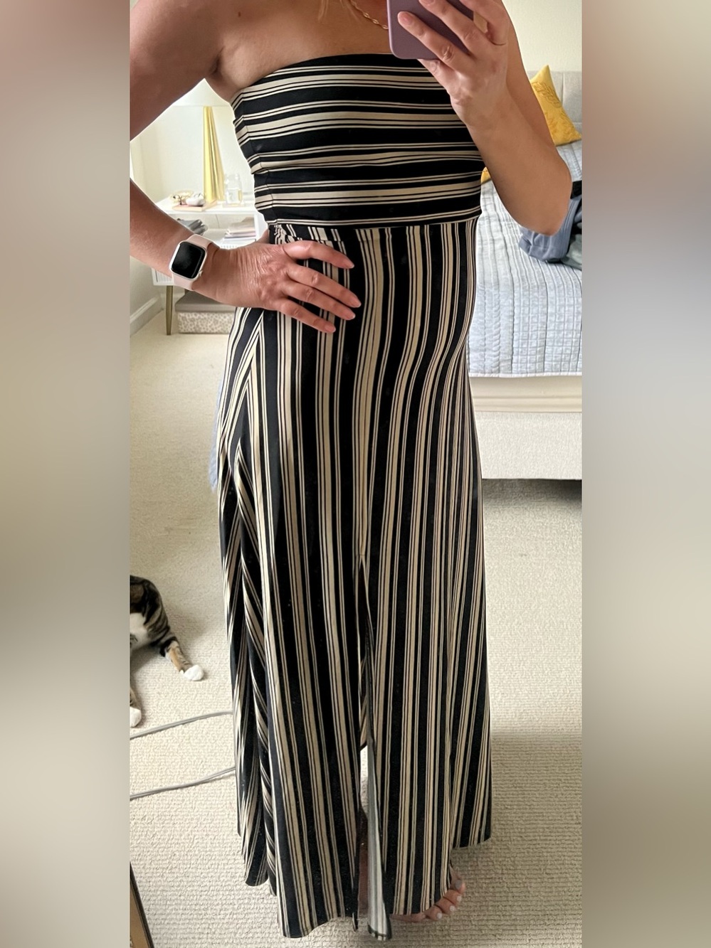 Banana Republic Factory Black and Cream Strapless Maxi Sundress